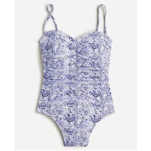 NWT J.Crew Blue Dandelion Swirl Ruched Sweetheart One Piece Swimsuit Size 24